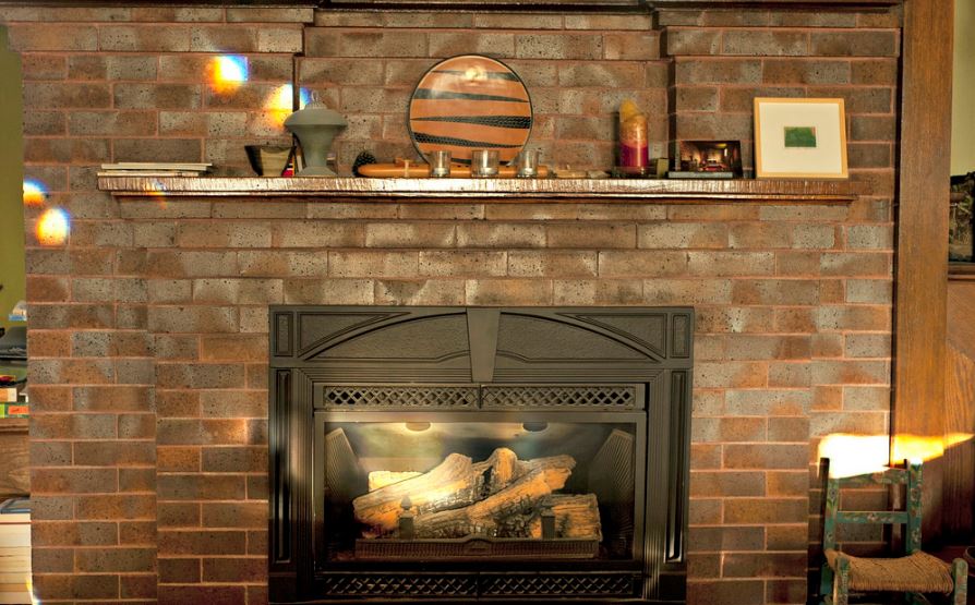 Brick fireplace inside a home